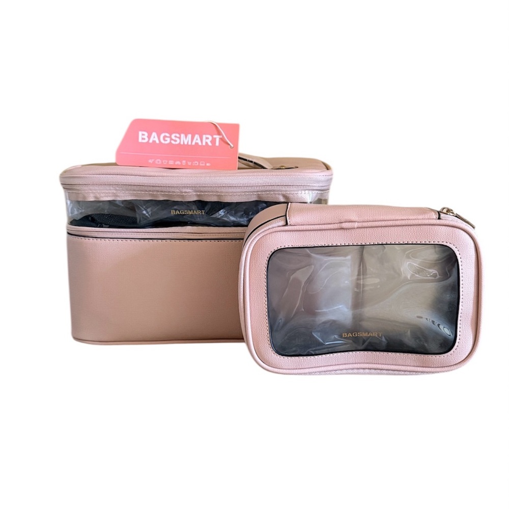 BAGSMART Pink Travel Makeup Bag Large Cosmetic Organizer TSA Case